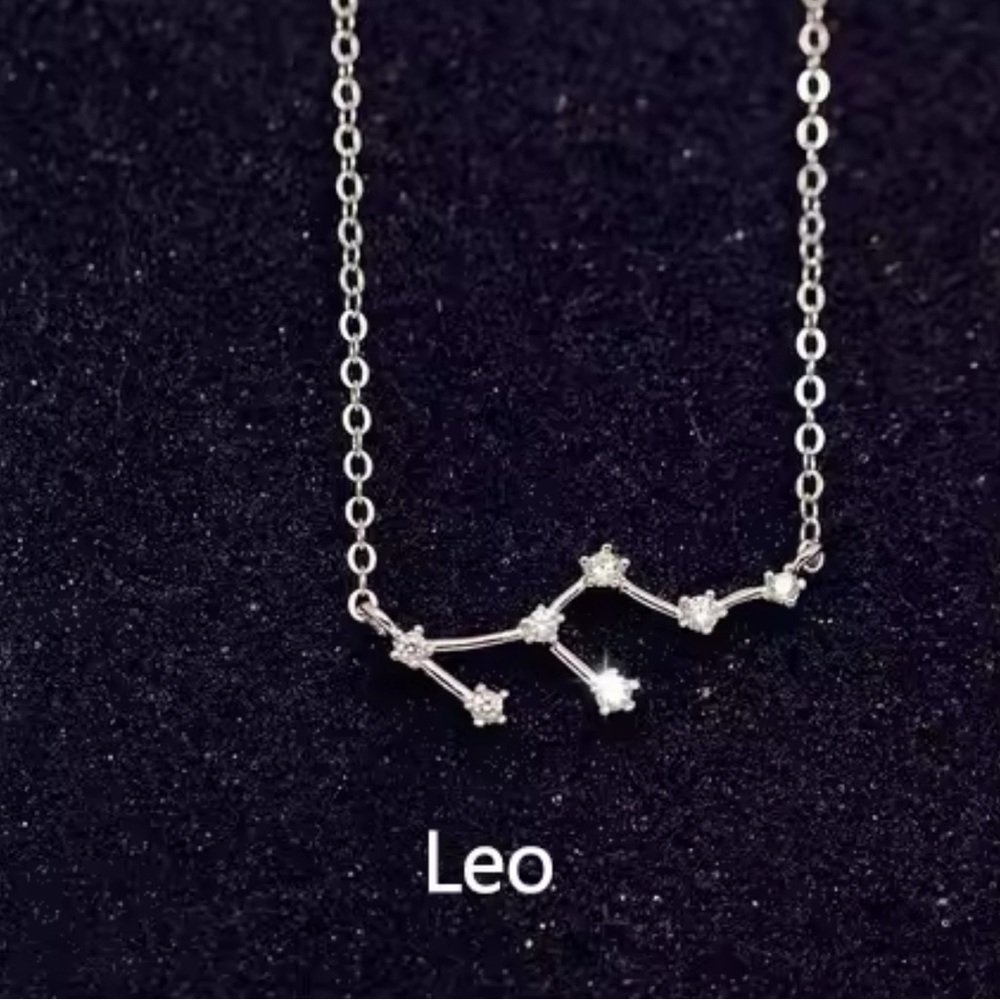 Simple 925 Sterling Silver Zircon Constellation Necklace -Leo